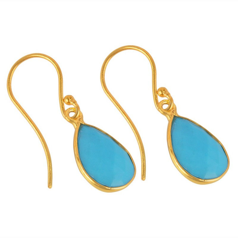 Thumbnail: Gold Over Silver Turquoise Teardrop Earrings