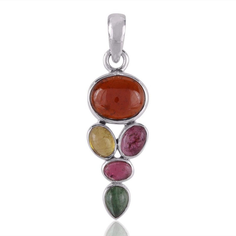 Tourmaline, Garnet 925 Sterling Silver Pendant