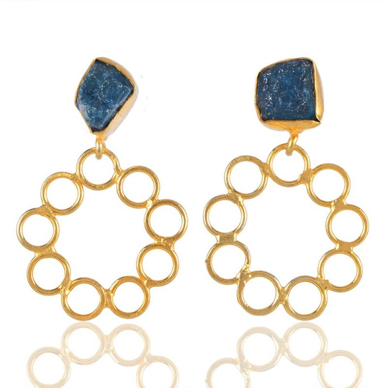 Yellow Gold Plated Brass Apatite Dangle Earrings