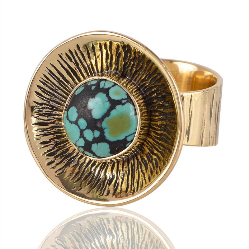 Thumbnail: Turquoise Rose Gold Plated Brass Fashion Ring
