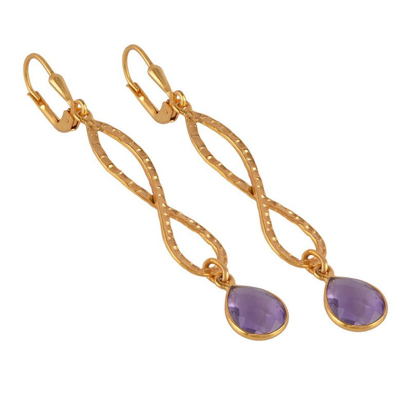 Thumbnail: Amethyst Gold Over 925 Silver Dangle Earrings