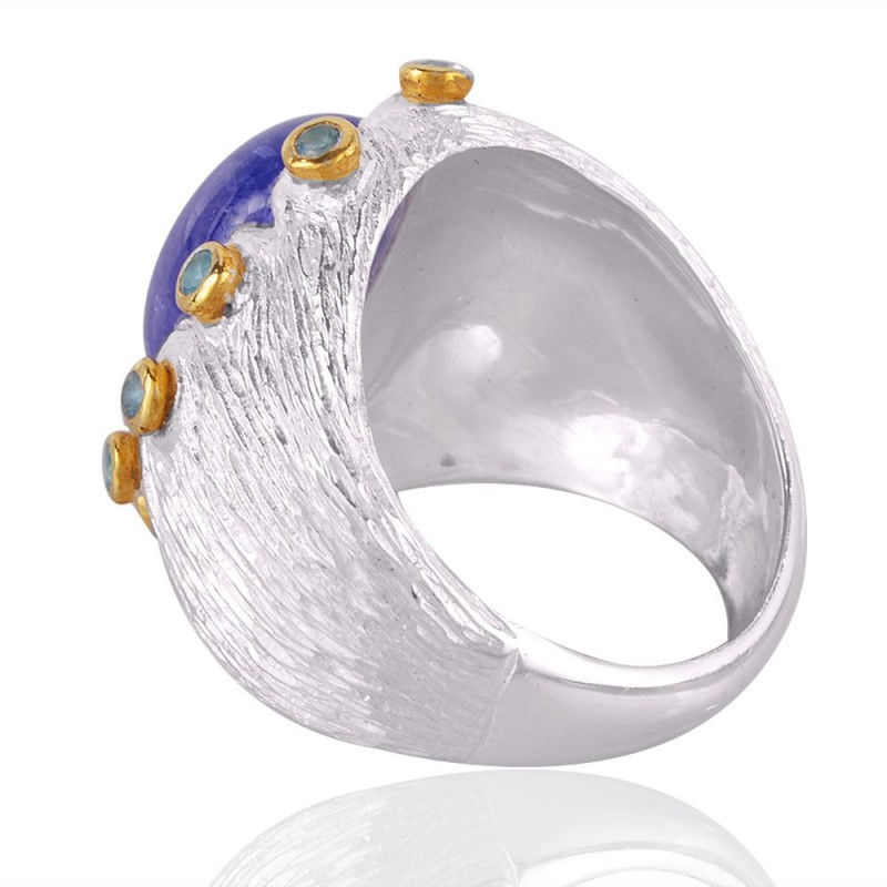 Thumbnail: Tanzanite, Blue Topaz Two Tone Silver Cocktail Ring