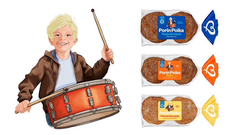 hahmosuunnittelu, pakkaussuunnittelu, kuvitus, porin poika