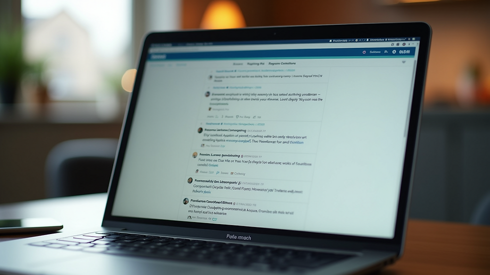 Close-up view of a laptop screen showing a forum thread with supportive comments