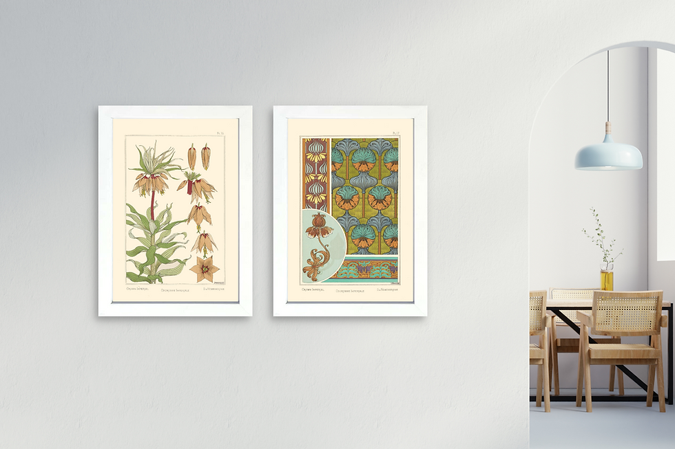 Thumbnail: תמונות ממוסגרות לעיצוב הבית 
 בסגנון אר-נובו - סגנון ציור צרפתי שהתפתח בסוף המאה ה19 ולקחה השראה מאוד גדולה מהטבע.
התמונות מאוד מתאימות לחללים כמו סטודיו, סלון או חדר השינה