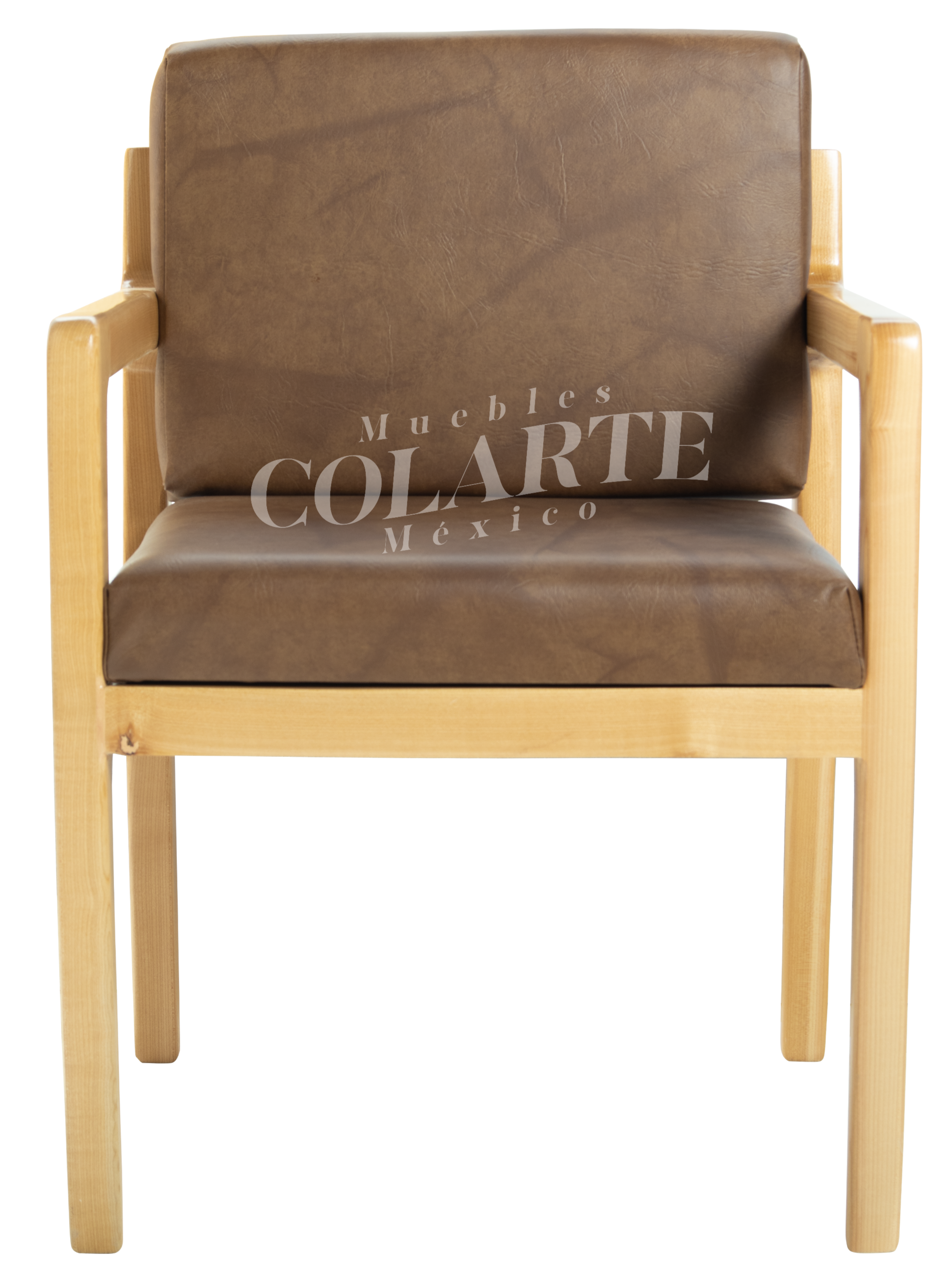 Silla Otill tapizada con estructura de madera clara para restaurante, con reposabrazos