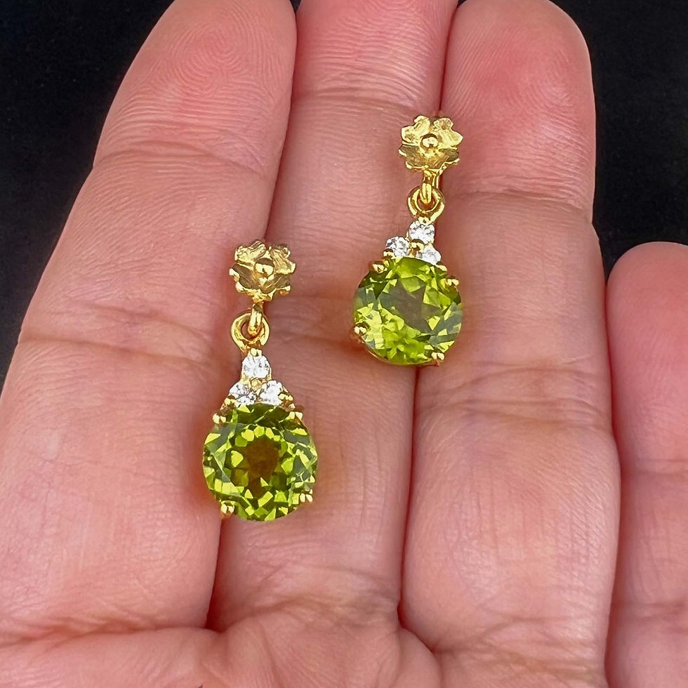 Thumbnail: Peridot (5.33 ct) Drop Earrings w/ Diamonds (0.18 ct) in 18k Yellow Gold 