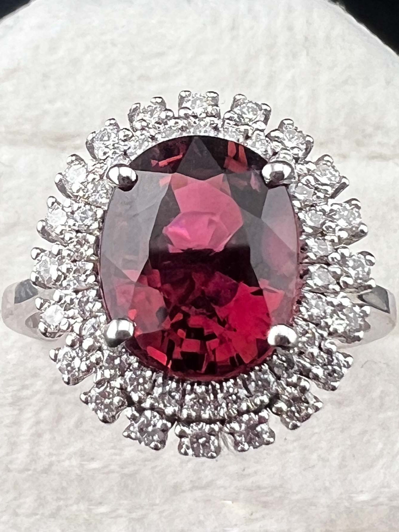 Rubellite Tourmaline (3.90 ct) Ring w/ Diamonds (0.51 ct) in 18k White Gold