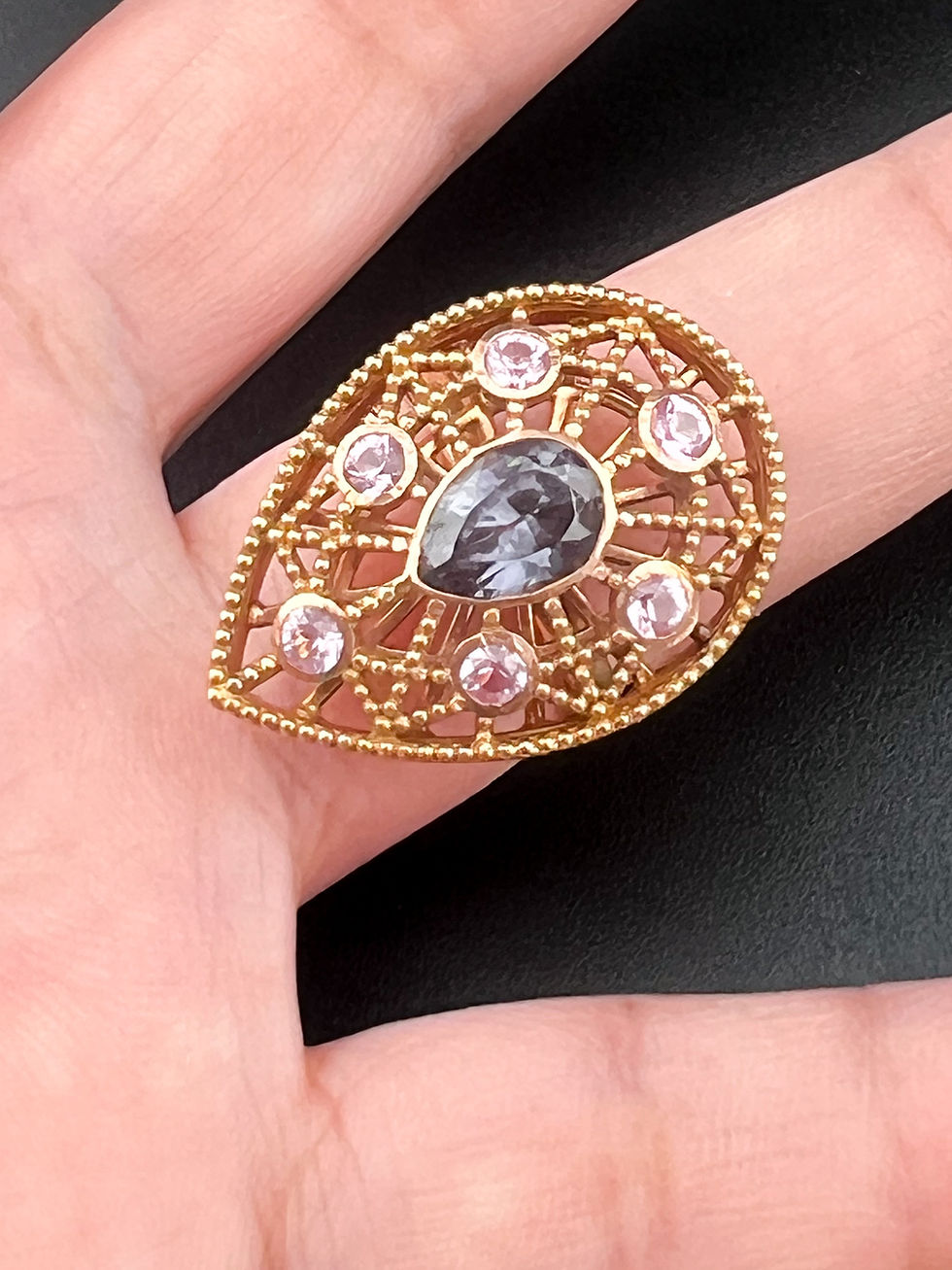 Thumbnail: Color Change Garnet (1.93 ct) Ring w/ Pink Spinels (0.60 ct) in 18k Rose Gold