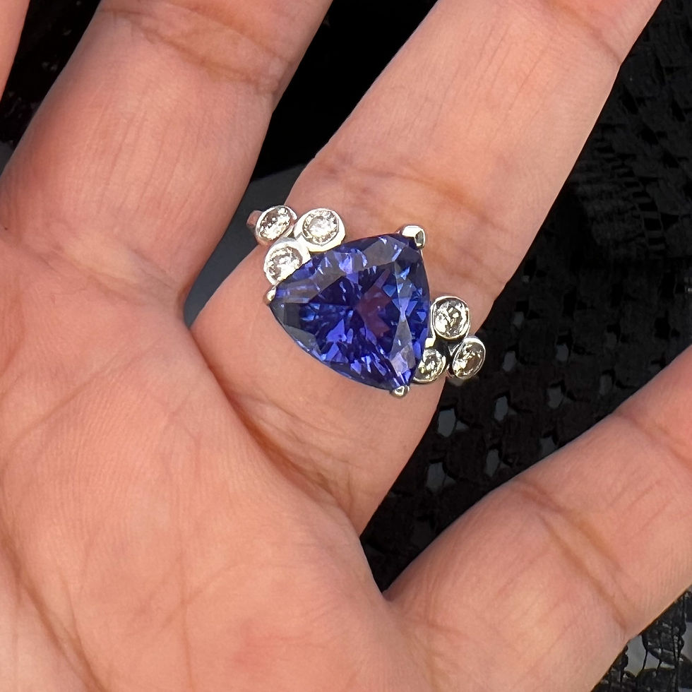 Thumbnail: Trilliant Tanzanite (3.84 ct) Ring with Diamonds (0.42 ct) in 18k White Gold