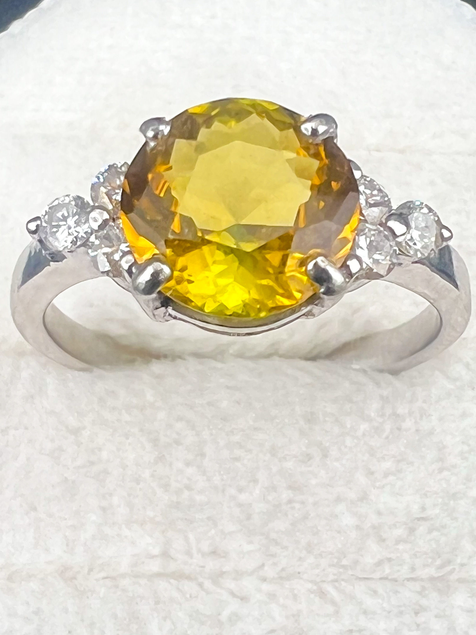 Golden Yellow Tourmaline (1.85 ct) Ring w/ Diamonds (0.24 ct) in 18k White Gold