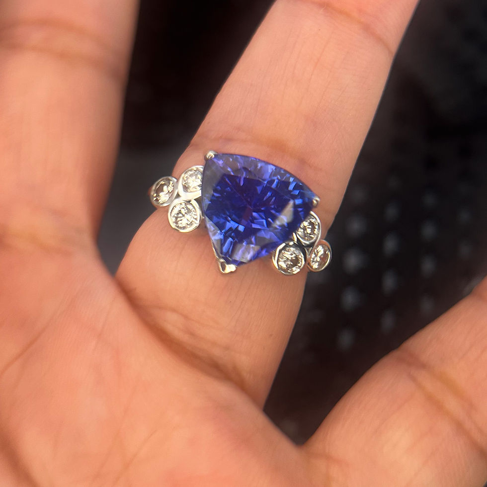 Thumbnail: Trilliant Tanzanite (3.84 ct) Ring with Diamonds (0.42 ct) in 18k White Gold