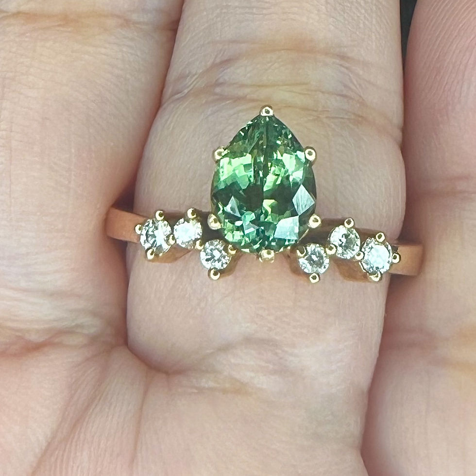 Thumbnail: Pear Green Sapphire (1.48 ct) Ring with Diamonds (0.10 ct) in 18k Rose Gold