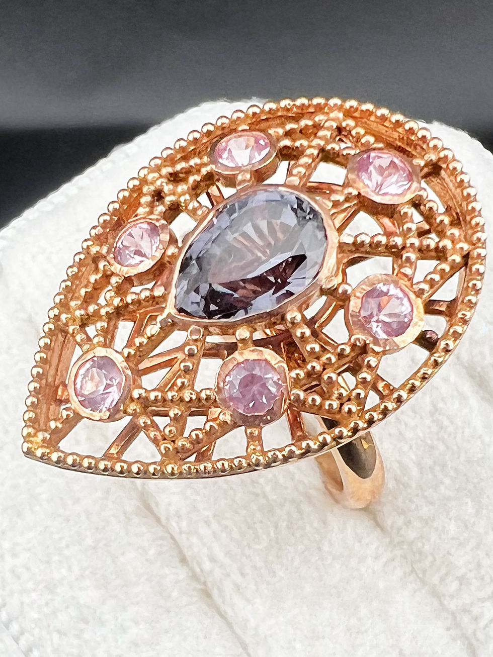 Thumbnail: Color Change Garnet (1.93 ct) Ring w/ Pink Spinels (0.60 ct) in 18k Rose Gold