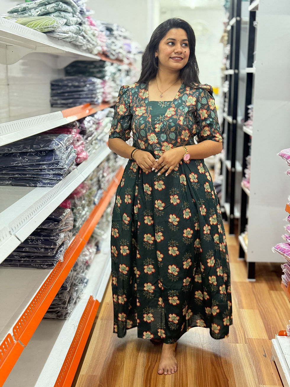 Thumbnail: SS009(Green) F Pure Cotton Feeding Nighty with zip