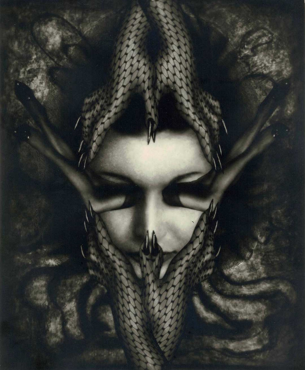 Pierre Molinier surrealism self-fetish portrait with stockings and legs