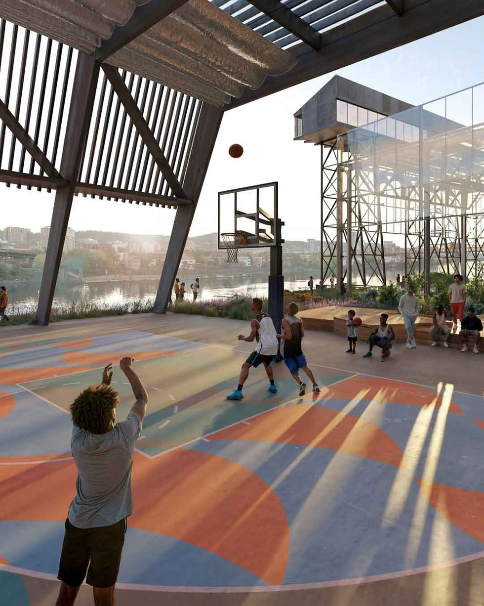 Black spatial tradition architecture transforming Portland grain silos into a cultural and arts complex along the river