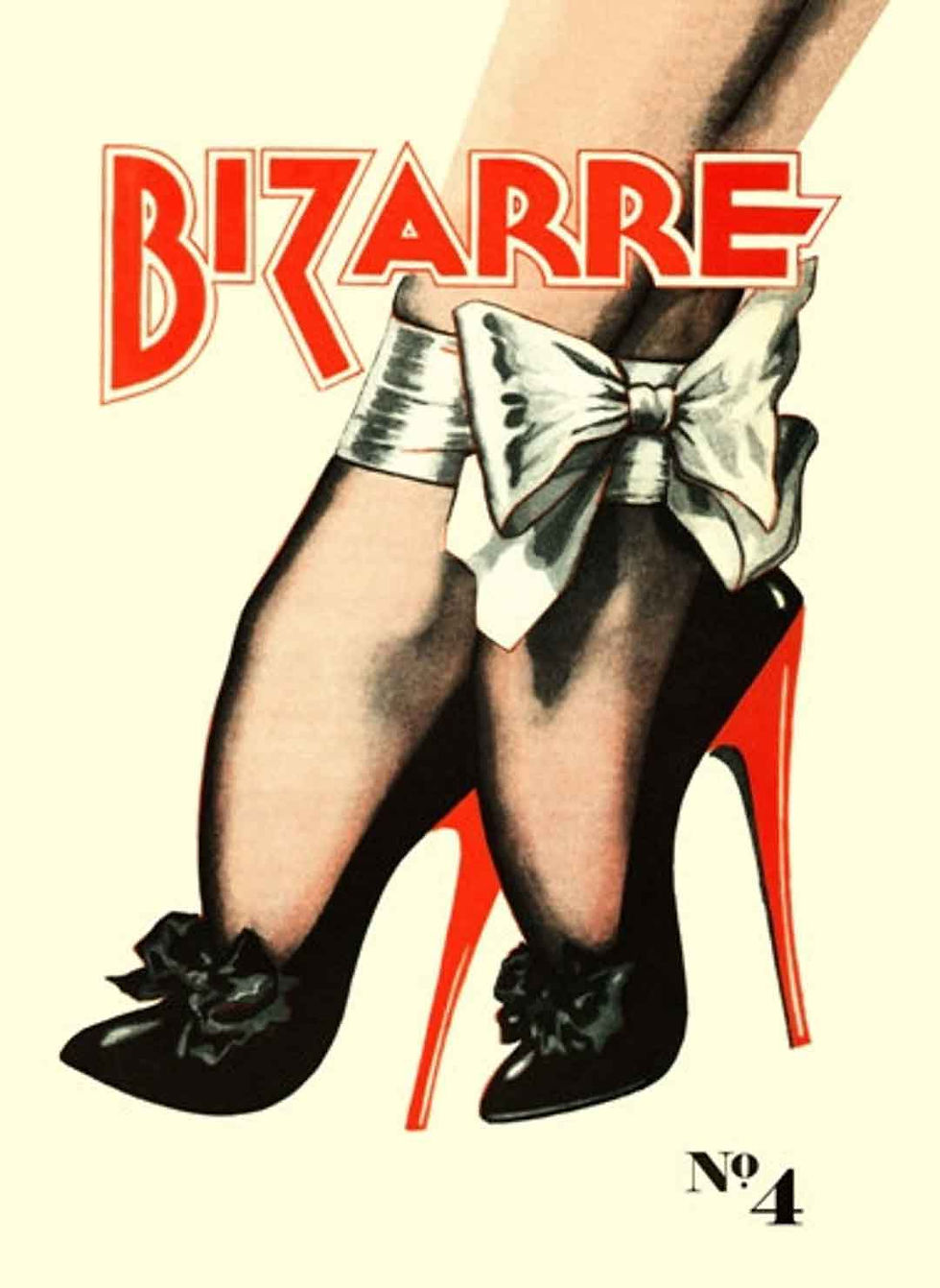Vintage illustration from Bizarre Magazine showing stylized bondage and corsetry.