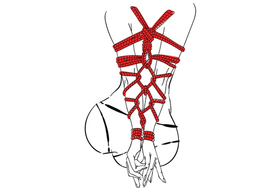 Bondage rope shibari knots in BDSM ritual setting