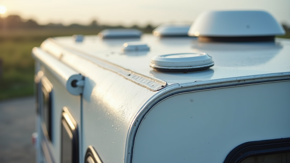 Close-up view of travel trailer roof with upgraded sealant
