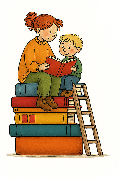 moeder en kind zitten op de gidsen