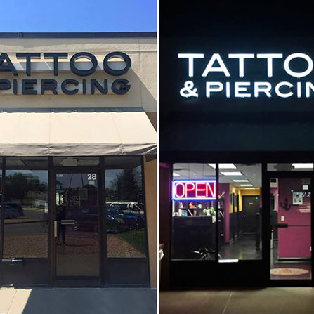 Epic LED business sign Tattoo and Piercing channel letter sign.