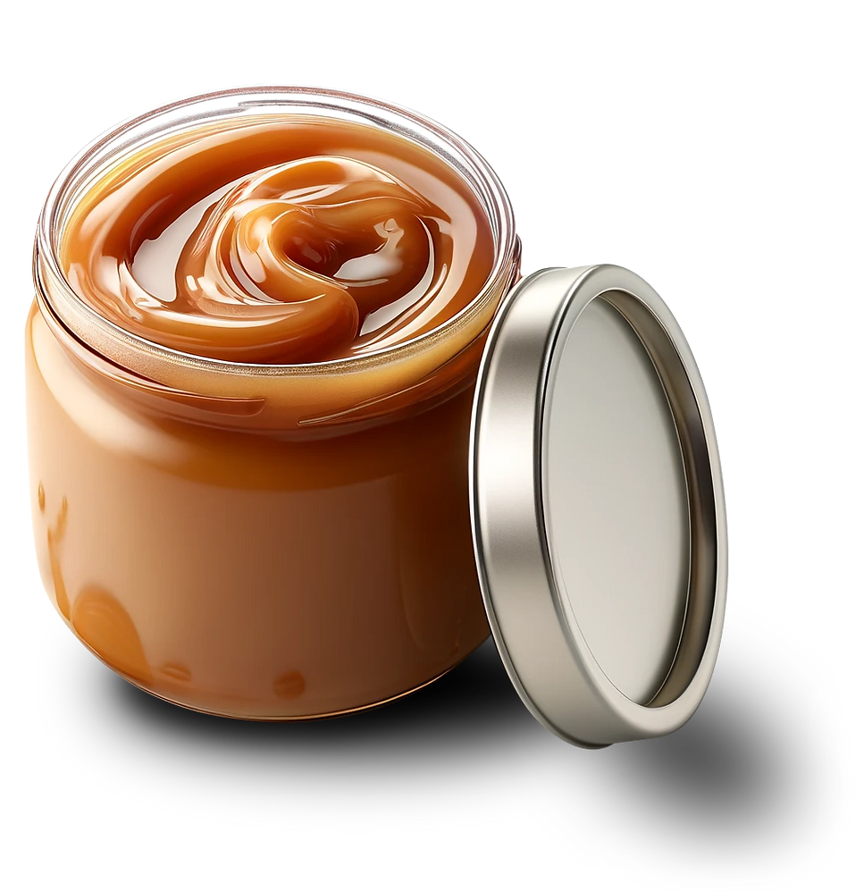 Jar of caramel spread.