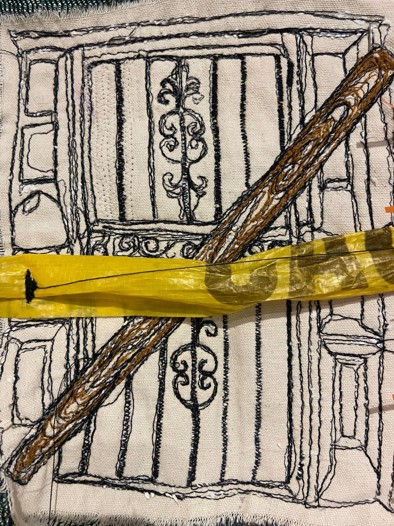Aurora Molina, 2022 The City Beautiful is Turning Ugly. Embroidery on Canvas. Courtesy of the Artist.