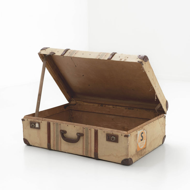 Cream Vintage Suitcase With Brown Stripes