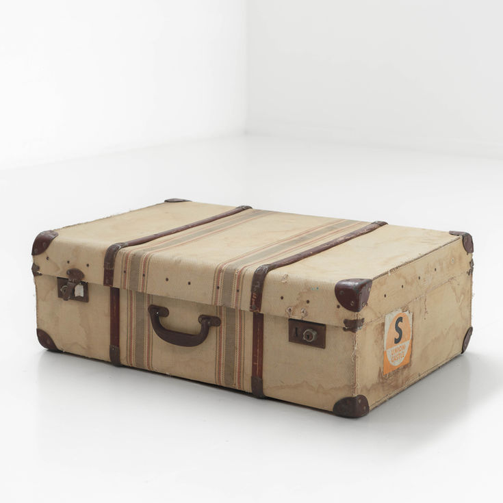 Cream Vintage Suitcase With Brown Stripes