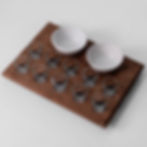 wooden shooter tray with glasses and bowls