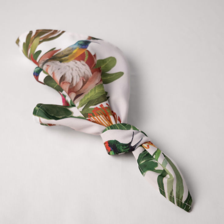 White Serviette with Sunbird Print