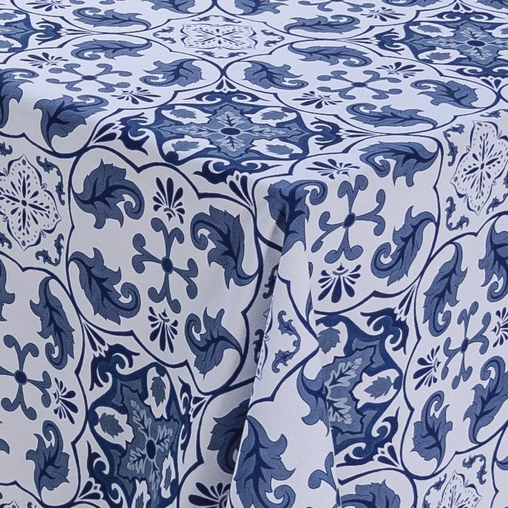 White Tablecloth With Blue Design