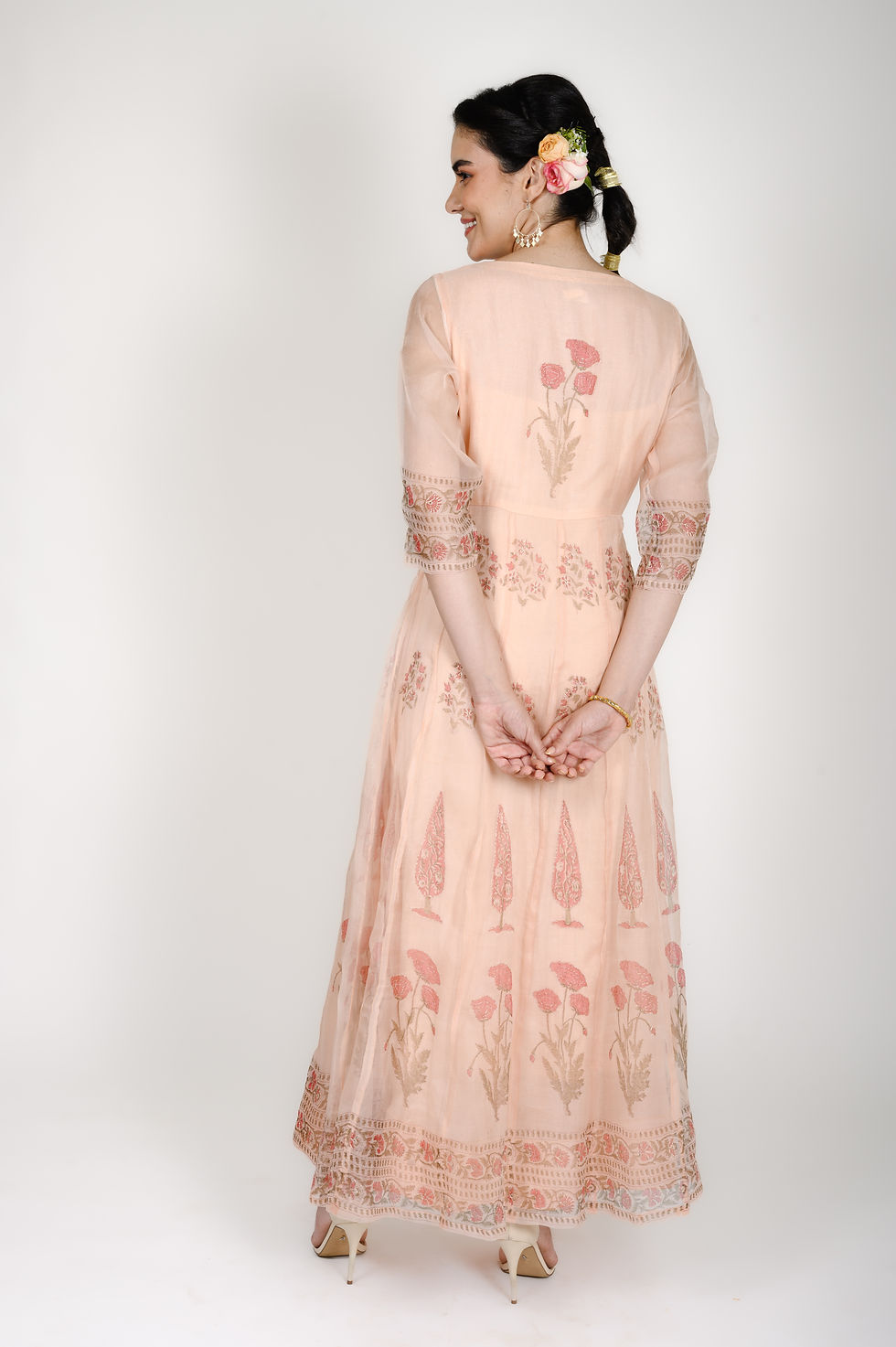 Thumbnail: Block Printed Anarkali Dress with Pittan Embroidery