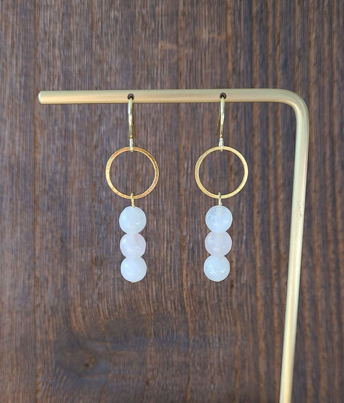 Gold Circle & Rose Quartz Bead Earrings
