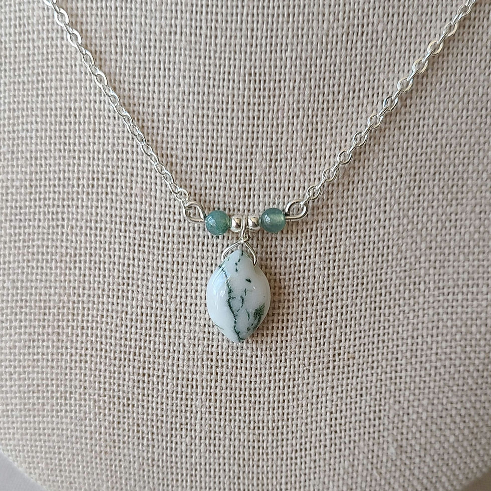 縮圖：Dainty Moss Agate Necklace and Earrings Set