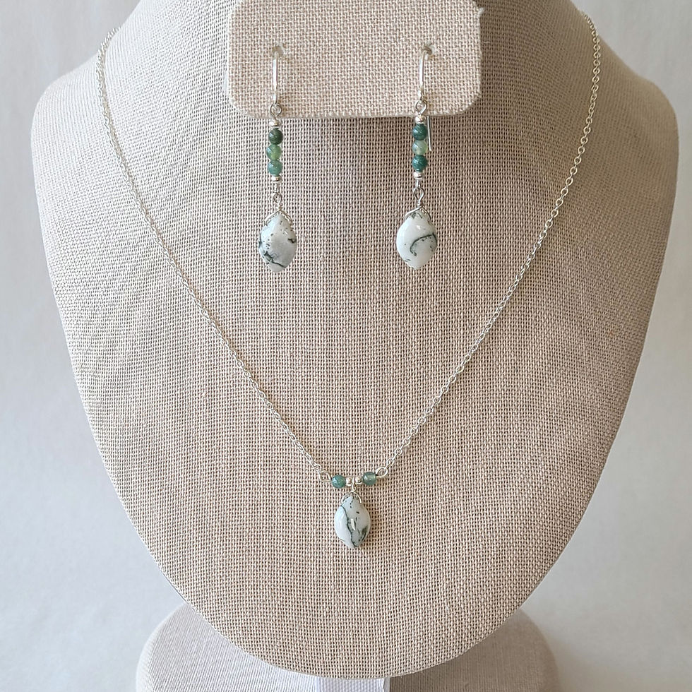 縮圖：Dainty Moss Agate Necklace and Earrings Set
