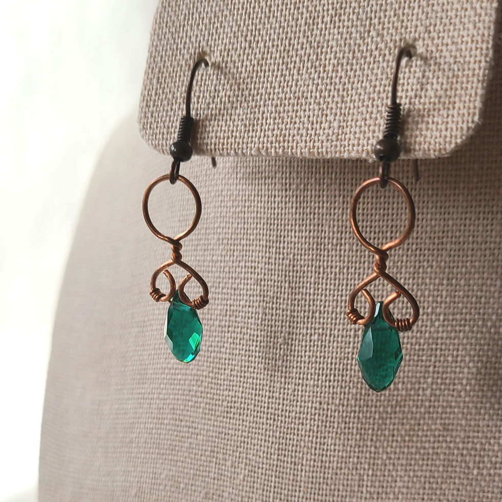 Küçük resim: Copper & Faceted Glass Teardrop Earrings