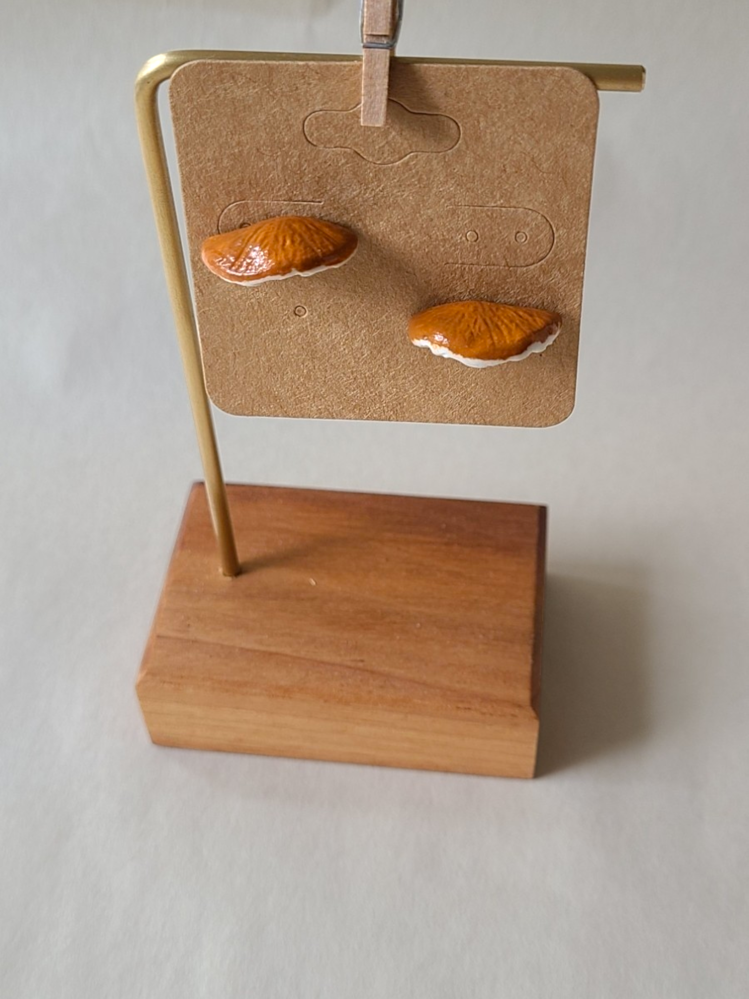 Brown Orange Toadstool Mushroom Post Earrings