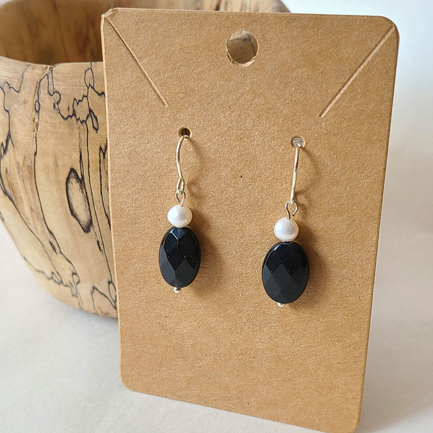 Obsidian & Pearl Silver Earrings