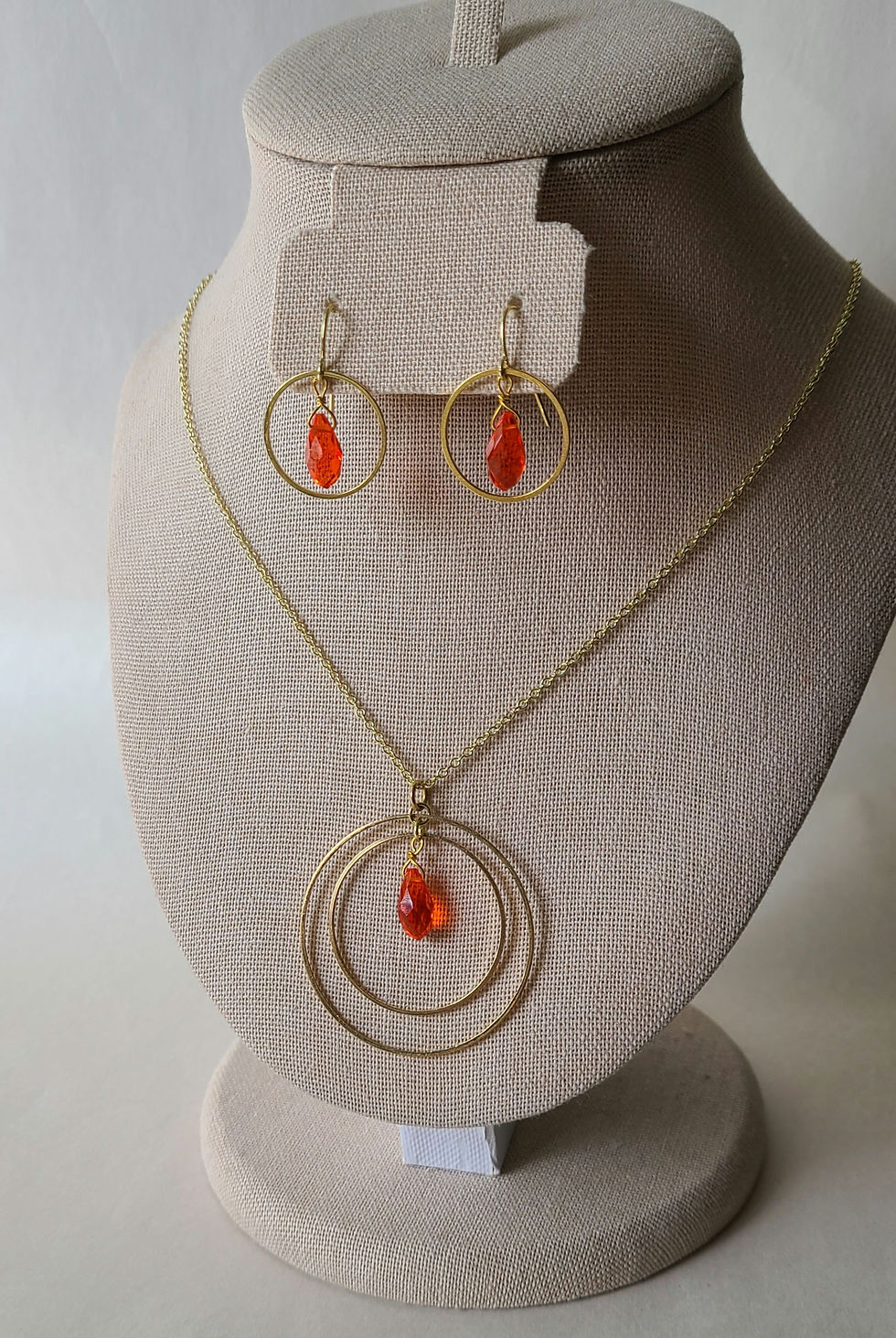 縮圖：Orange Glass Crystal & Gold Hoop Necklace and Earrings Set