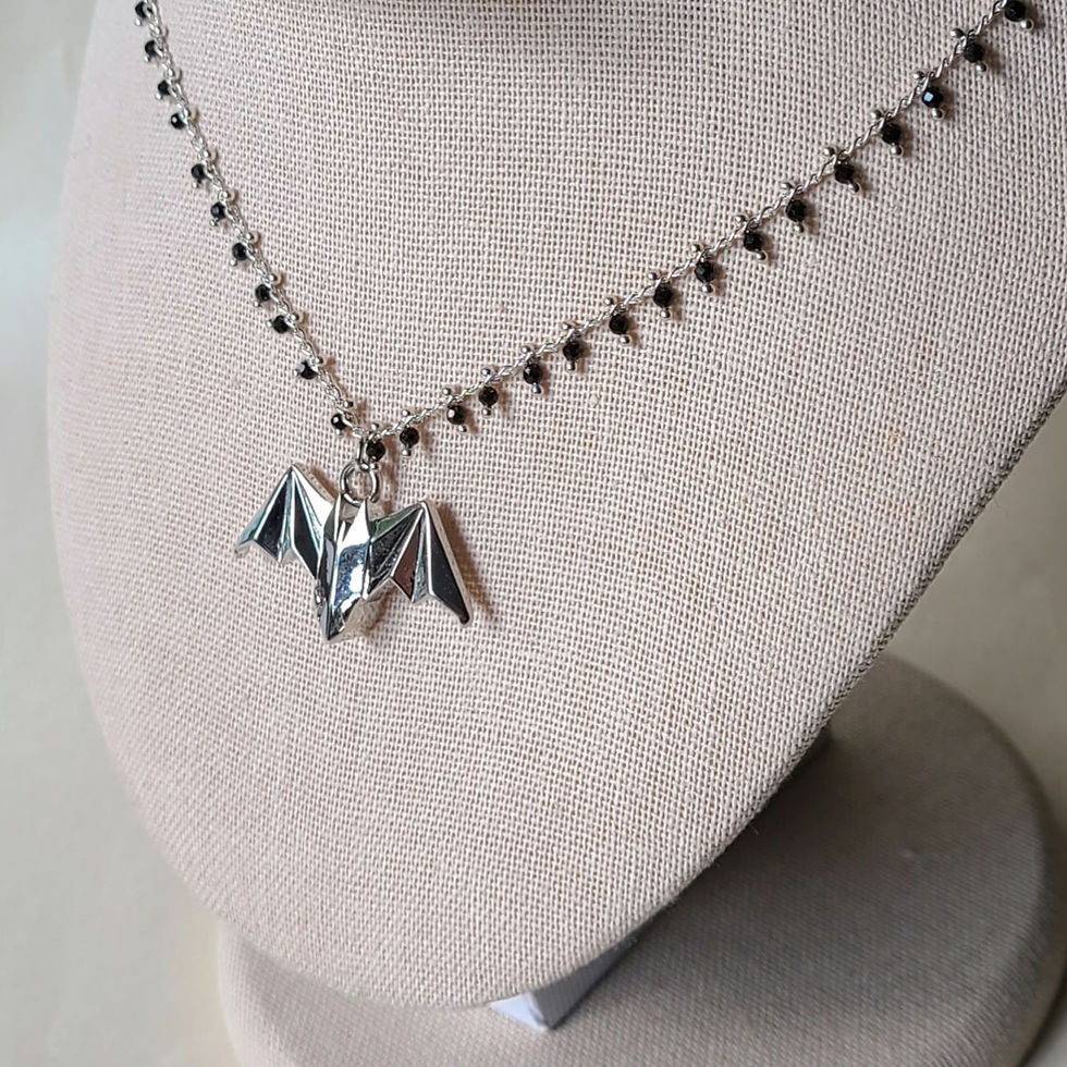 Miniature : Origami Bat & Black Spinel Gemstone Necklace