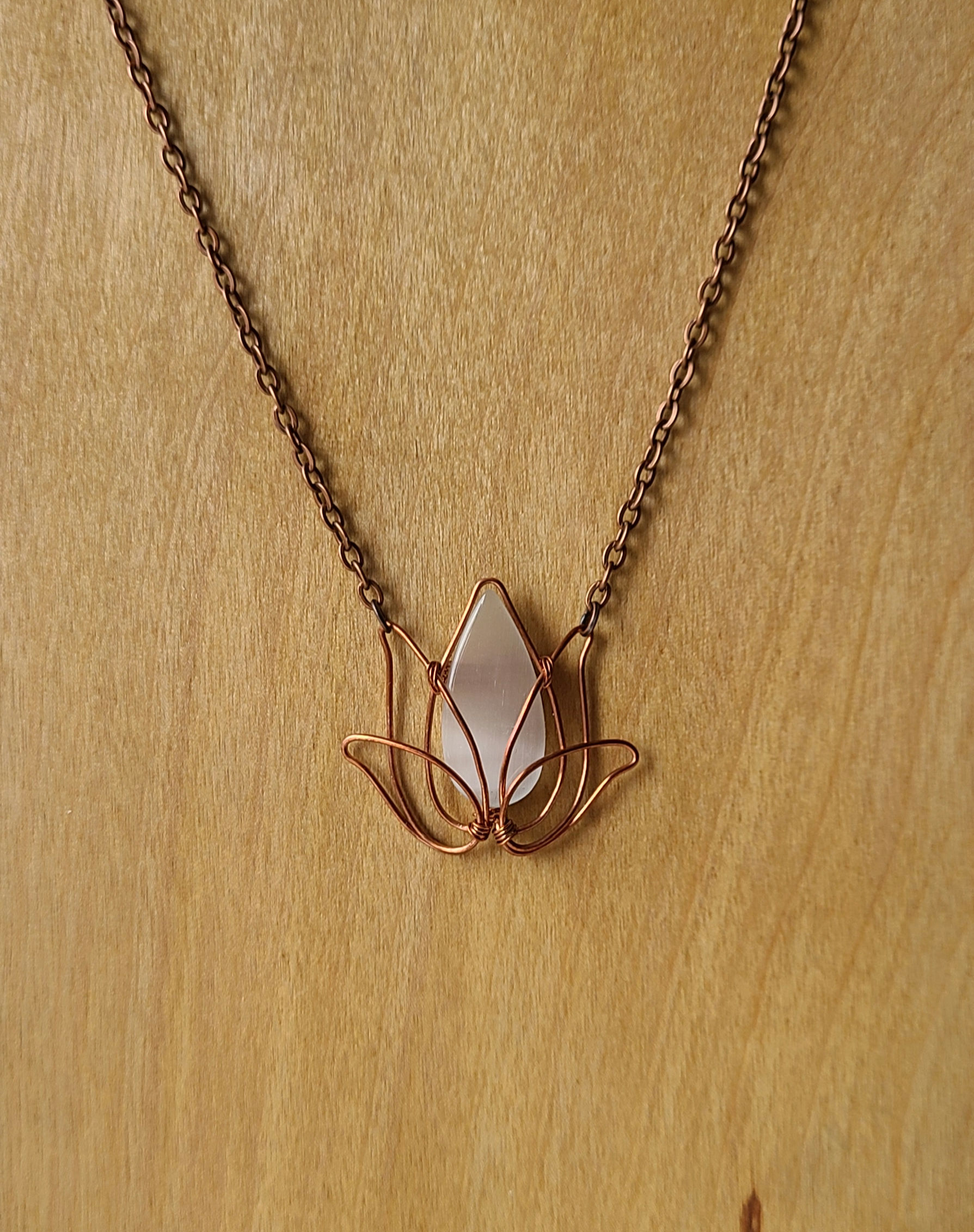 Wire Wrapped Lotus Flower with Selenite Necklace