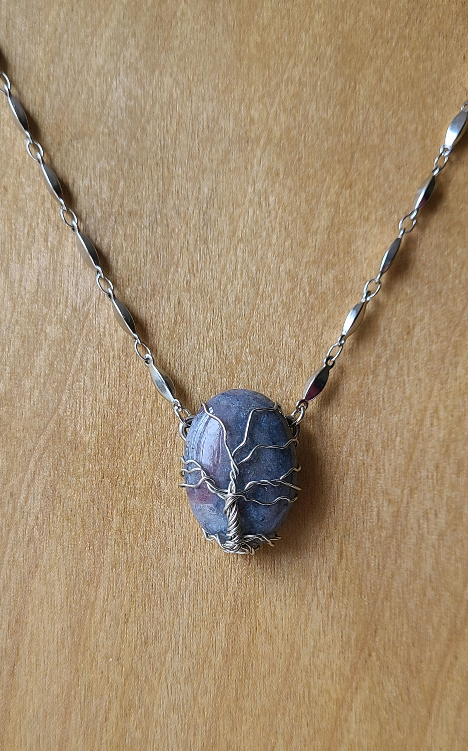 Wire Wrapped Tree on Agate Necklace