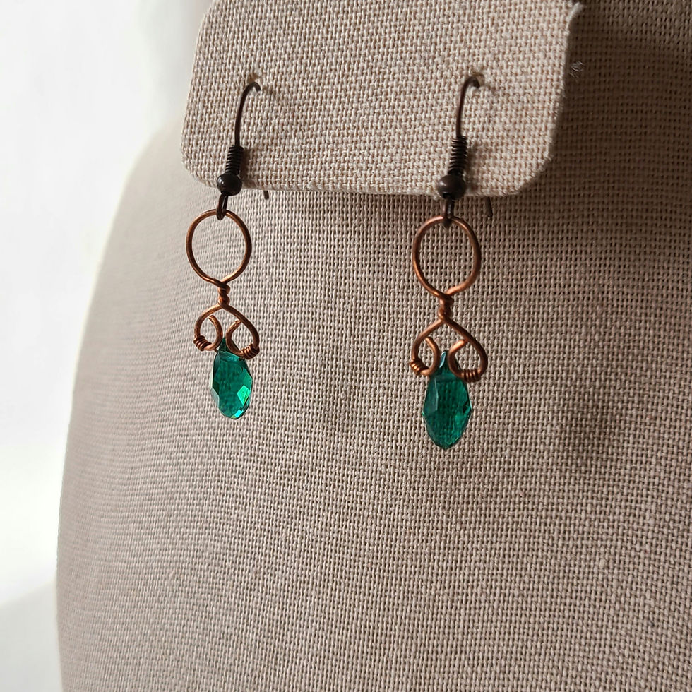 Küçük resim: Copper & Faceted Glass Teardrop Earrings