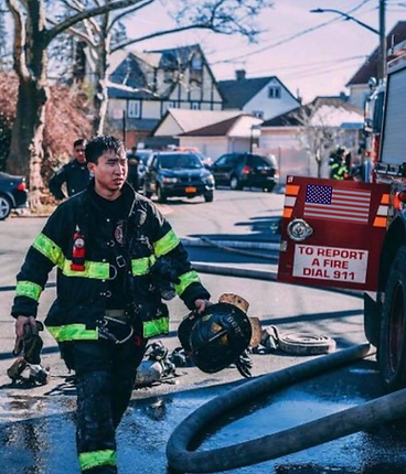 Firefighter Ben Chou action shot