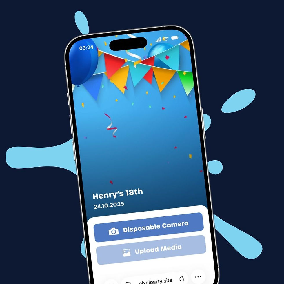 Personaliza tu evento PixelParty con temas e imágenes de portada que combinen con tu boda o celebración.