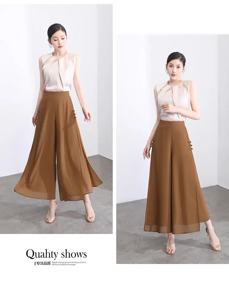 Thumbnail: Chiffon Wide Leg Slit Trousers