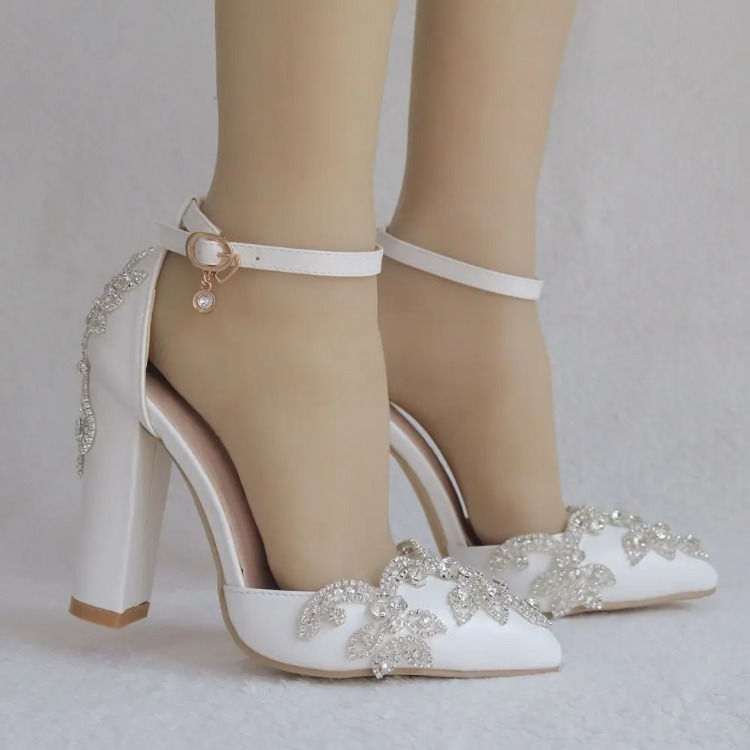 Thumbnail: Pointed-Toe Rhinestone Heel Sandals