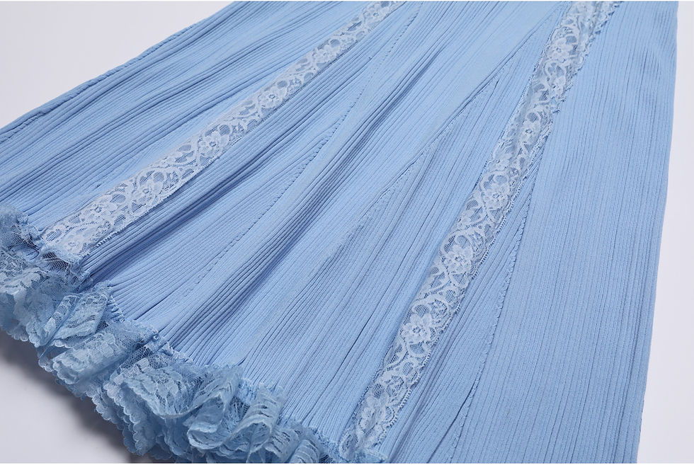 Thumbnail: Lace Patchwork Knit Midi Dress with Short Sleeves
